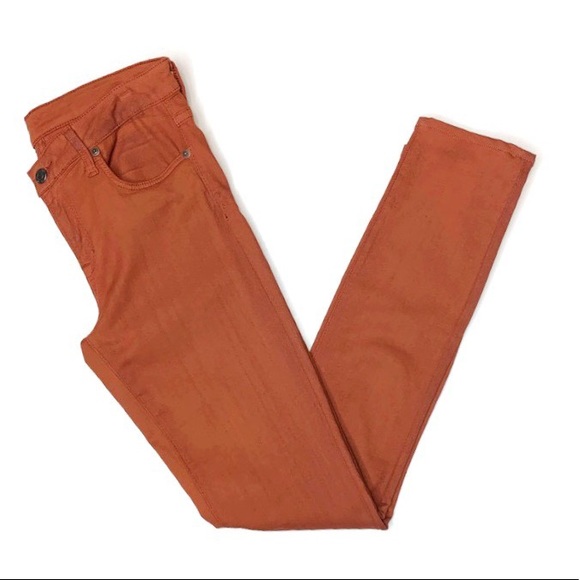 HELMUT LANG SLIM ORANGE DARK RUB JEANS SZ 28 EUC - Picture 7 of 8